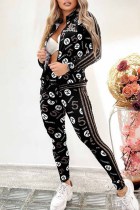 Fashion Casual Print Letter Zipper Collar Long Sleeve Two Pieces