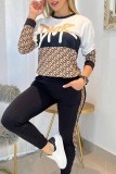 Fashion Casual Print Patchwork Letter O Neck Long Sleeve Two Pieces