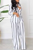 Fashion Elegant Striped Letter Turndown Collar Long Sleeve Two Pieces