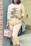Fashion Casual Print Letter O Neck Long Sleeve Two Pieces