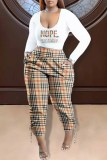 Fashion Casual Plaid Letter U Neck Long Sleeve Two Pieces