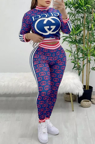 Elegant Print Letter O Neck Long Sleeve Two Pieces