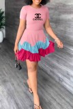 Casual Print Patchwork Letter O Neck Pleated Dresses
