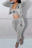 Sexy Print Letter Hooded Collar Long Sleeve Three Pieces