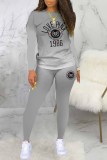 Casual Gradual Change Print Letter O Neck Long Sleeve Two Pieces
