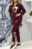 Elegant Print Letter Hooded Collar Long Sleeve Two Pieces