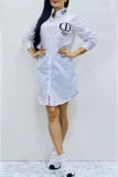Simplicity Letter Embroidered Turndown Collar Shirt Dress Dresses