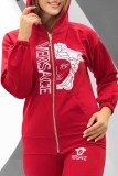 Elegant Print Letter Hooded Collar Long Sleeve Two Pieces