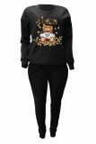 Street Character Print Letter O Neck Long Sleeve Two Pieces