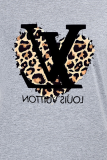 Casual Print Leopard Patchwork Letter O Neck T-Shirts