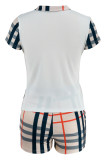 Fashion Simplicity Plaid Patchwork Letter Turndown Collar Short Sleeve Two Pieces