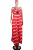 Fashion Casual Striped Letter Spaghetti Strap Sling Dress Dresses