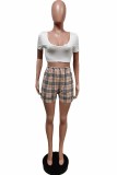 Fashion Casual Plaid Patchwork U Neck Short Sleeve Two Pieces