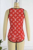 Sexy Character Print Letter U Neck Sleeveless Two Pieces