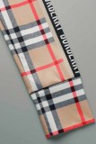 Fashion Casual Plaid Patchwork Letter Zipper Collar Long Sleeve Two Pieces