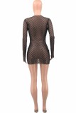 Fashion Sexy Letter See-through O Neck One Step Skirt Dresses