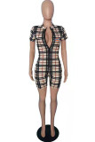 Fashion Casual Plaid Patchwork O Neck Rompers