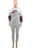 Fashion Sportswear Print Patchwork O Neck Long Sleeve Two Pieces