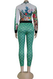 Fashion Street Print Patchwork O Neck Long Sleeve Two Pieces