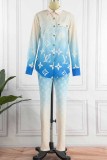 Sweet Print Patchwork Letter Turndown Collar Long Sleeve Two Pieces