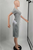 Fashion Casual Print Patchwork O Neck One Step Skirt Dresses