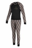 Elegant Print Patchwork Letter O Neck Long Sleeve Two Pieces