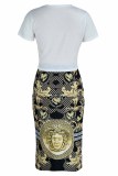 Fashion Sexy Print Letter O Neck Short Sleeve Two Pieces