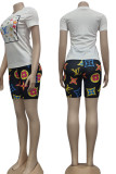 Sportswear Print Patchwork O Neck Short Sleeve Two Pieces