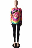 Fashion Casual Tie Dye Patchwork O Neck Long Sleeve Two Pieces