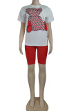 Fashion Casual Print Letter O Neck Short Sleeve Two Pieces