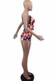 Sexy Living Print Patchwork Spaghetti Strap Sleeveless Two Pieces