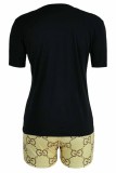 Fashion Casual Print Embroidered Letter O Neck Short Sleeve Two Pieces