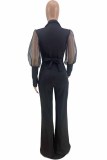 Fashion Casual Letter Patchwork Turndown Collar Jumpsuits