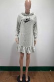 Fashion Casual Print Letter Hooded Collar Printed Dress Dresses