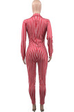 Fashion Sportswear Striped Patchwork Turndown Collar Jumpsuits