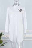Simplicity Letter Embroidered Turndown Collar Shirt Dress Dresses