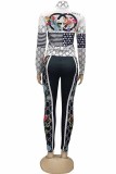 Casual Print Letter Zipper Collar Long Sleeve Two Pieces