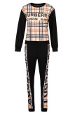 Fashion Elegant Letter Plaid Patchwork O Neck Long Sleeve Two Pieces