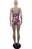 Sexy Living Print Patchwork Spaghetti Strap Sleeveless Two Pieces