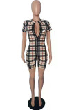 Fashion Casual Plaid Letter O Neck Rompers