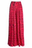 Fashion Casual Print Letter Loose Mid Waist Wide Leg Bottoms