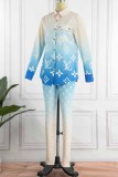 Sweet Print Patchwork Letter Turndown Collar Long Sleeve Two Pieces