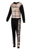 Fashion Elegant Letter Plaid Patchwork O Neck Long Sleeve Two Pieces