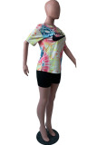 Fashion Casual Tie Dye Letter O Neck Short Sleeve Two Pieces