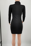 Fashion Casual Print Basic Turtleneck Long Sleeve Dresses