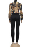 Fashion Casual Print Patchwork Mandarin Collar Long Sleeve Two Pieces