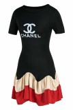 Fashion Casual Print Patchwork Letter O Neck Pleated Dresses