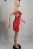 Fashion Sweet Striped Patchwork Spaghetti Strap One Step Skirt Dresses