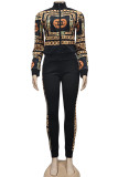 Fashion Casual Print Patchwork Mandarin Collar Long Sleeve Two Pieces