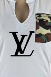 Fashion Casual Print Letter V Neck Short Sleeve Two Pieces